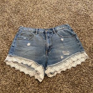 Free People Lace Trimmed Denim Shorts